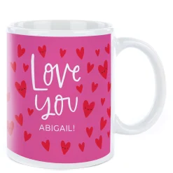 Card Factory Personalised Mug - Pink Love You Hearts