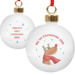 Card Factory Personalised My 1st Christmas Reindeer Ceramic Bauble
