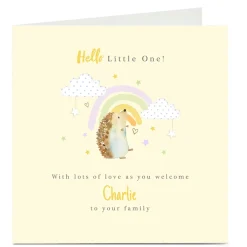Card Factory Personalised New Baby Card - Hello Little One Hedgehog