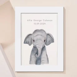 Kids Card Factory Personalised New Born Elephant Framed Print