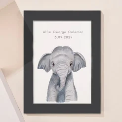 Kids Card Factory Personalised New Born Elephant Framed Print