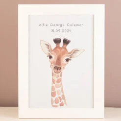 New Personalised New Born Giraffe Framed Print Kids Personalised Canvas & Wall Art|Photo Prints & Wall Art