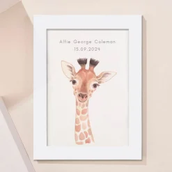 New Personalised New Born Giraffe Framed Print Kids Personalised Canvas & Wall Art|Photo Prints & Wall Art