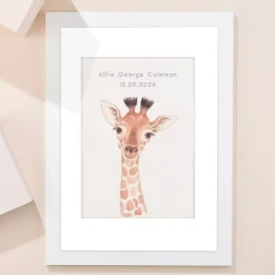 New Personalised New Born Giraffe Framed Print Kids Personalised Canvas & Wall Art|Photo Prints & Wall Art