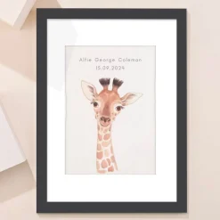 New Personalised New Born Giraffe Framed Print Kids Personalised Canvas & Wall Art|Photo Prints & Wall Art