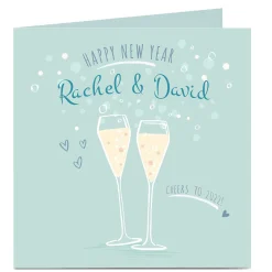 Best Personalised New Year Card - Champagne Flutes Christmas
