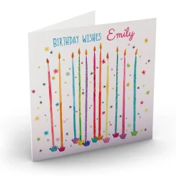 Online Personalised Nik Golesworthy Birthday Card - Colourful Candles Premium Square|Photo