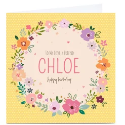 Card Factory Personalised Nikki Upsher Birthday Card - Yellow Floral Wreath