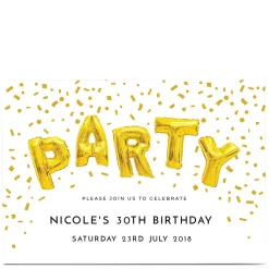 Card Factory Personalised Party Invitation - Gold Party Balloons