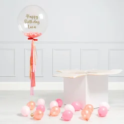 New Personalised Peach Confetti Tassel Bubblegum Balloon & Minis - DELIVERED INFLATED! Personalised Party|Balloons For Her