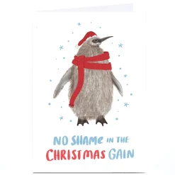 Card Factory Personalised Pesto Penguin Christmas Card - No Shame in the Christmas Gain