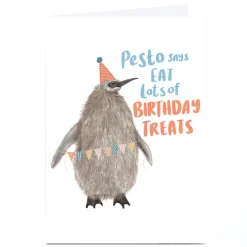 Card Factory Personalised Pesto Penguin Birthday Card - Eat Lots of Birthday Treats
