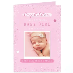 Card Factory Personalised Photo Card - New Baby Girl Polaroid
