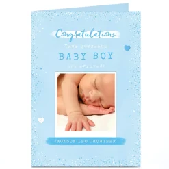 Personalised Photo Card - New Baby Boy Polaroid New Baby|Photo