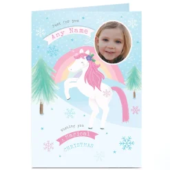 Card Factory Personalised Photo Christmas Card - Unicorn Magic Any Name