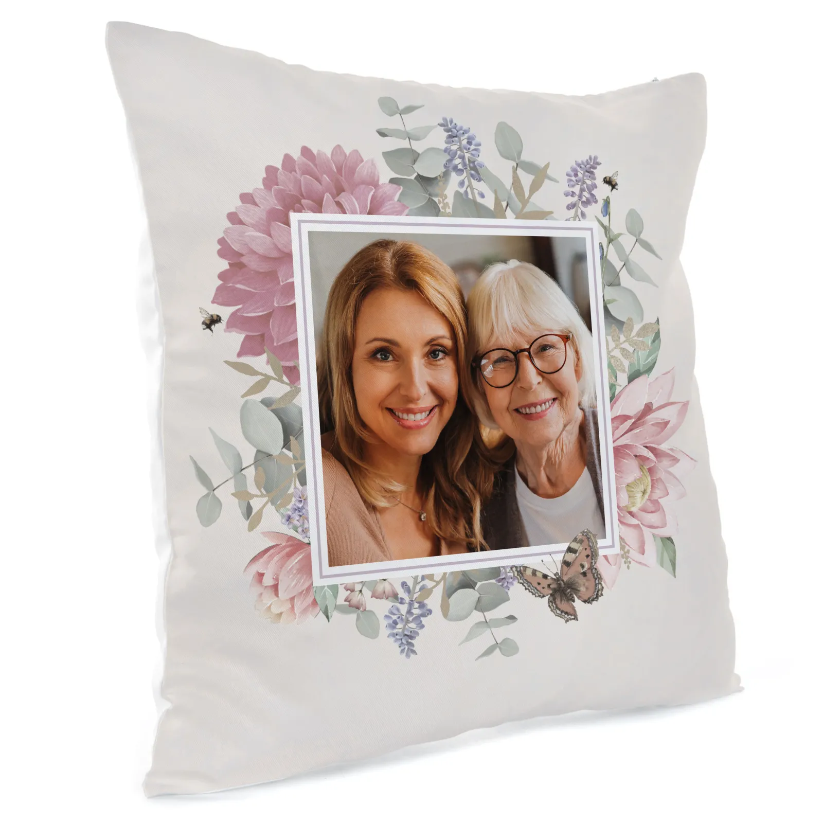 Sale Personalised Photo Cushion - Pastel Floral Frame Personalised Cushions|Cushions