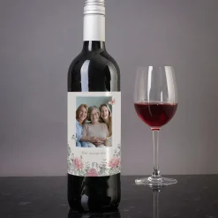 Hot Personalised Photo Upload Wine - Traditional Script and Flowers Gifts For Her