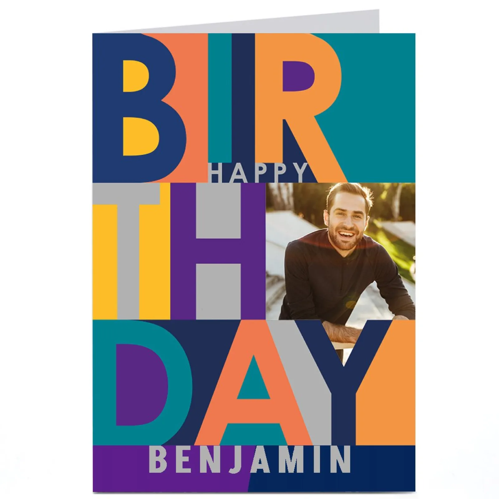 New Personalised Photo Upload Card - Nephew Bright Block Letters - Editable Age For Uncle|For Son