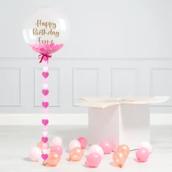 Online Personalised Pink Heart Confetti Bubblegum Balloon & Minis - DELIVERED INFLATED! Personalised Party|Personalised & Photo Balloons