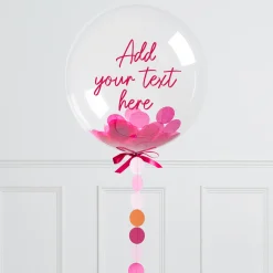 Online Personalised Pink 20-Inch Bubblegum Confetti Balloon With Tail - DELIVERED INFLATED! Personalised Party|Wedding Party