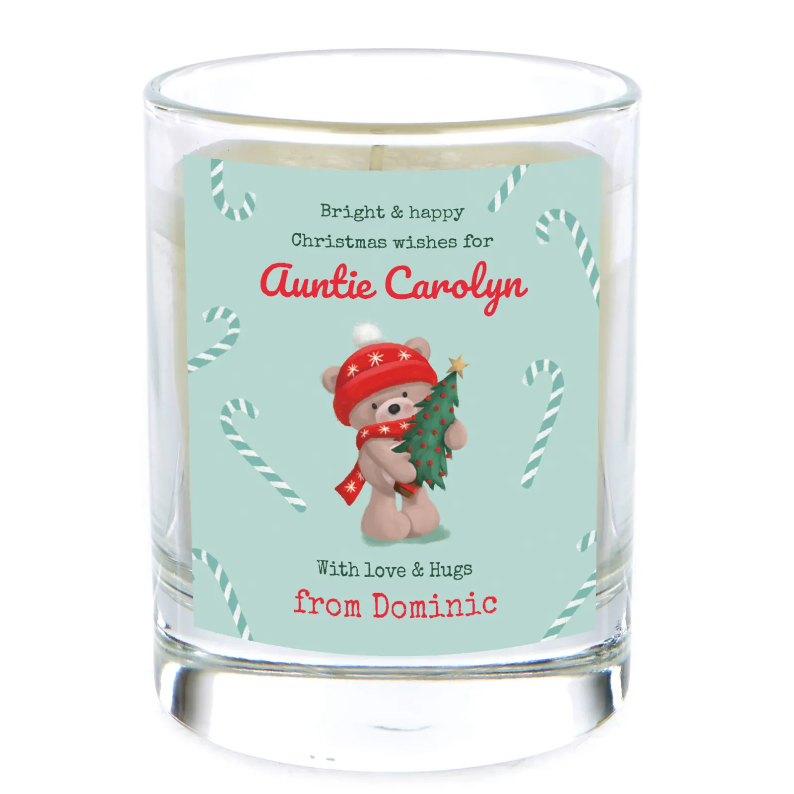 Card Factory Personalised Pomegranate & Cashmere Scented Christmas Candle - Love and Hugs