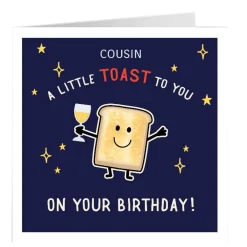 Card Factory Personalised Pop! Birthday Card - A Little Toast To You, Cousin