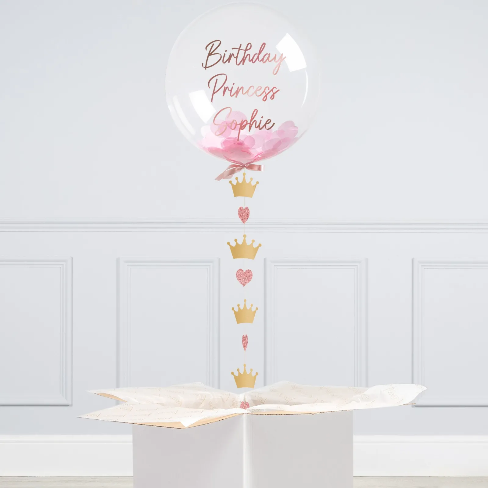 Outlet Personalised Princess Confetti Bubble Balloon - Delivered Inflated! Kids Balloons For Kids|Personalised & Photo Balloons