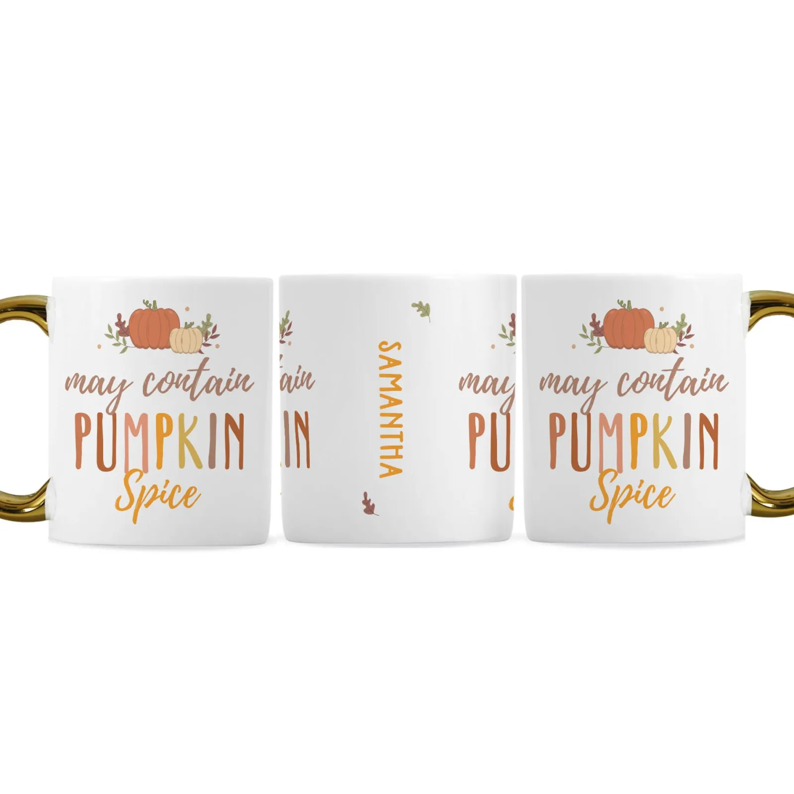 New Personalised Pumpkin Spice Gold Handle Mug Personalised Mugs|Mugs