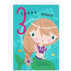 Best Personalised Rachel Griffin 3rd Birthday Card - Mermaid & Fish Kids For Son|For Granddaughter