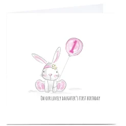 Outlet Personalised Rachel Griffin Birthday Card - Pink Rabbit, 1 Kids 1St Birthday|For Kids