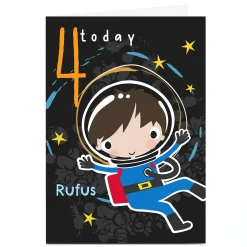 Hot Personalised Rachel Griffin 4th Birthday Card - Astronaut Kids For Granddaughter|Granddaughter