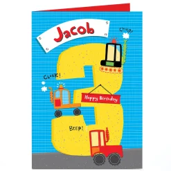 Discount Personalised 3rd Birthday Card - Diggers Kids For Son|For Nephew