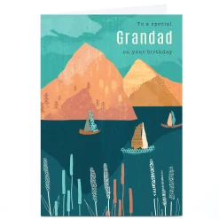 Discount Personalised Rebecca Prinn Birthday Card - Boats On Lake, Grandad For Grandad|Birthday