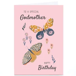 Card Factory Personalised Rebecca Prinn Birthday Card - Butterflies & Flowers Godmother