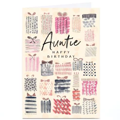 Card Factory Personalised Rebecca Prinn Birthday Card - Present Pattern, Auntie