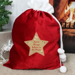 Kids Card Factory Personalised Red Star Pom-Pom Christmas Sack
