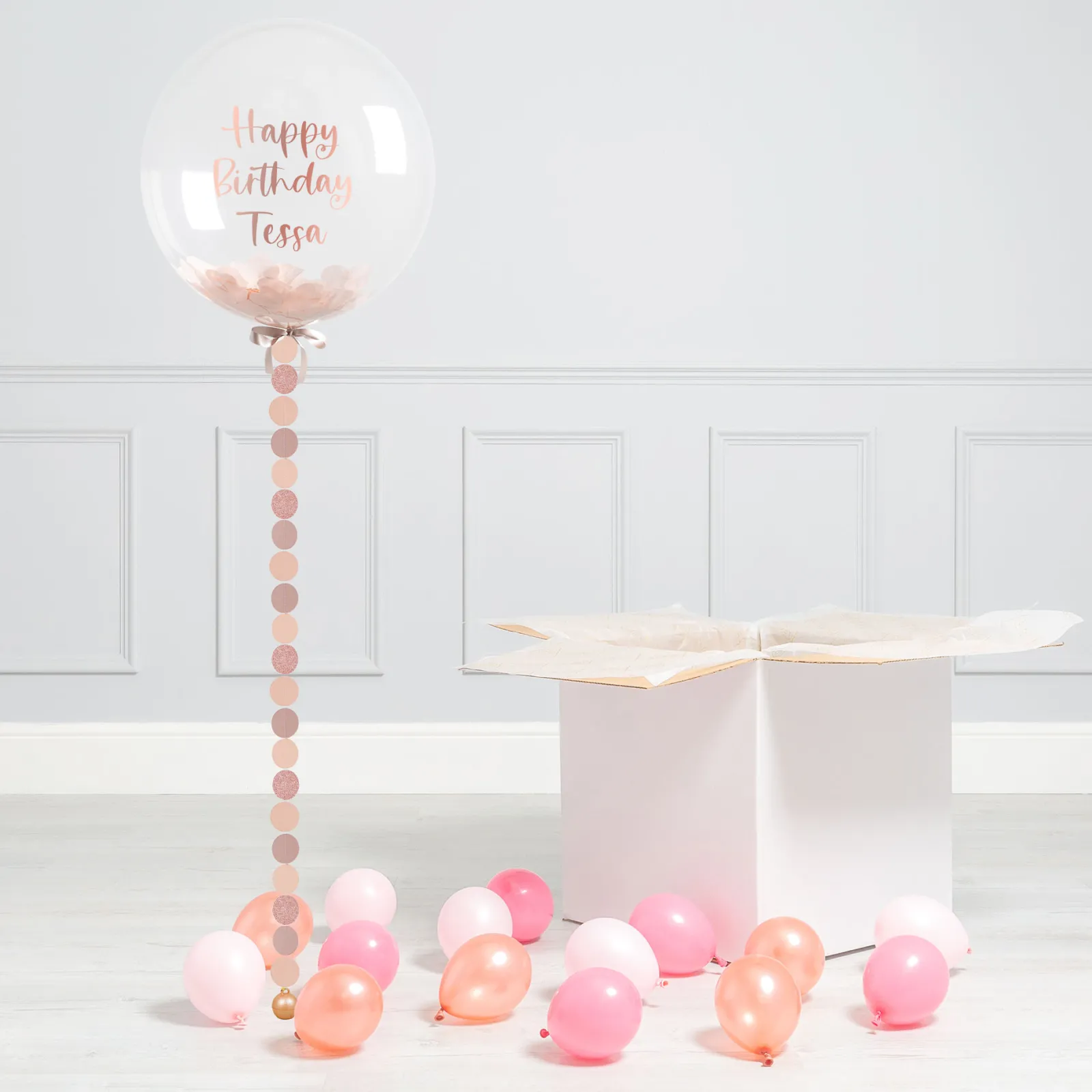 Discount Personalised Rose Gold Circle Confetti Bubblegum Balloon & Minis - DELIVERED INFLATED! Personalised Party|Hen Party