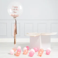 Card Factory Personalised Rose Gold Confetti Tassel Bubblegum Balloon & Minis - DELIVERED INFLATED!