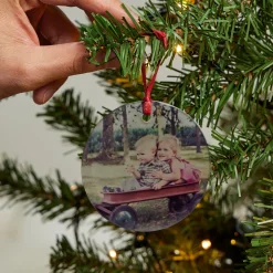 Card Factory Personalised Round Glass Photo Christmas Tree Ornament