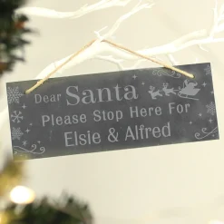 Kids Card Factory Personalised Santa Please Stop Here Hanging Slate Sign