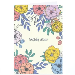 Clearance Personalised Sazerelli Birthday Card - Cream Flowers Birthday|For Her