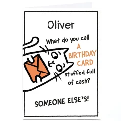 Card Factory Personalised Scrawls Birthday Card - Stuffed With Cash
