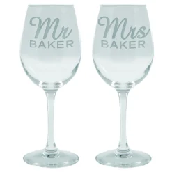Card Factory Personalised Set Of 2 Wine Glasses|Glassware - Mr & Mrs Name