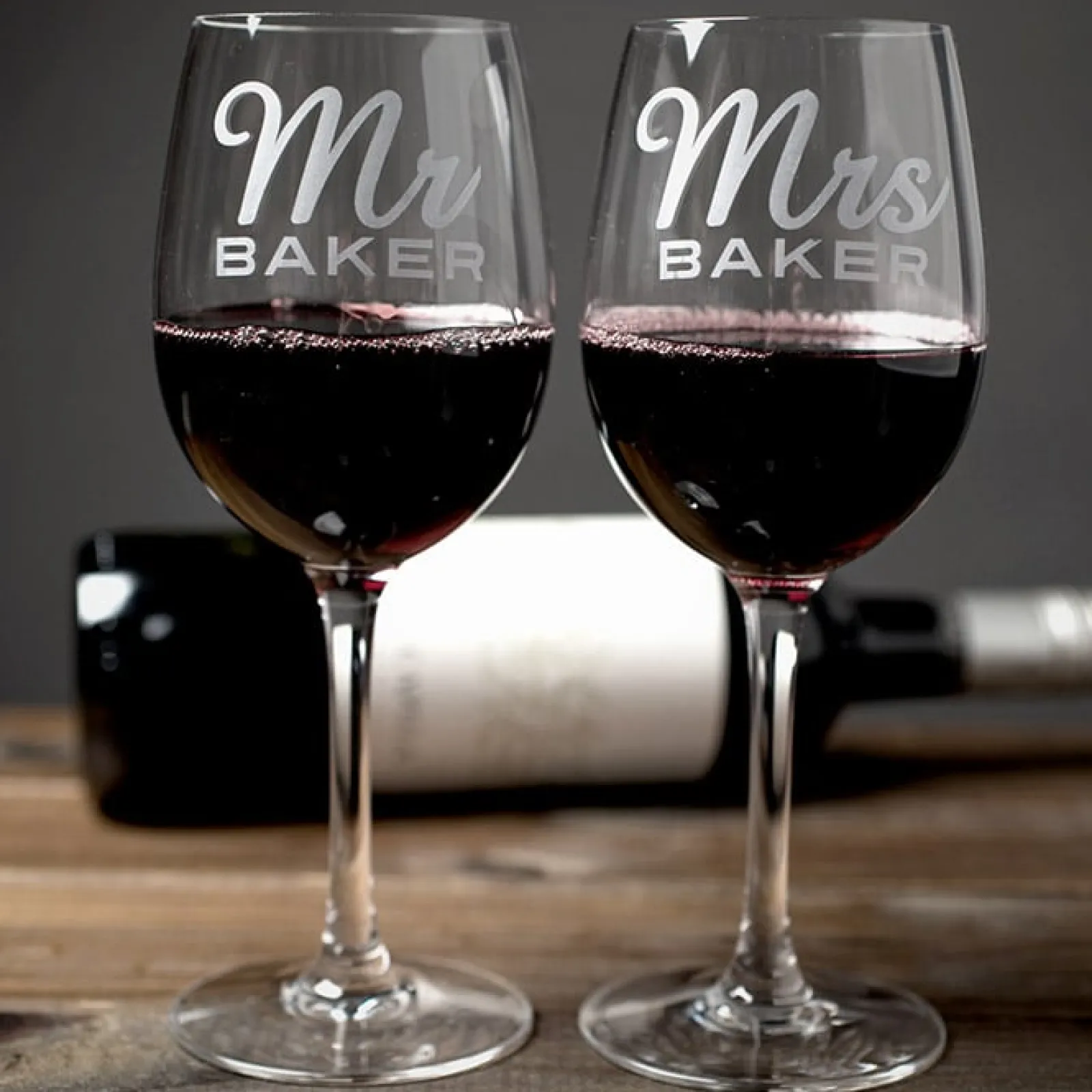 Card Factory Personalised Set Of 2 Wine Glasses|Glassware - Mr & Mrs Name