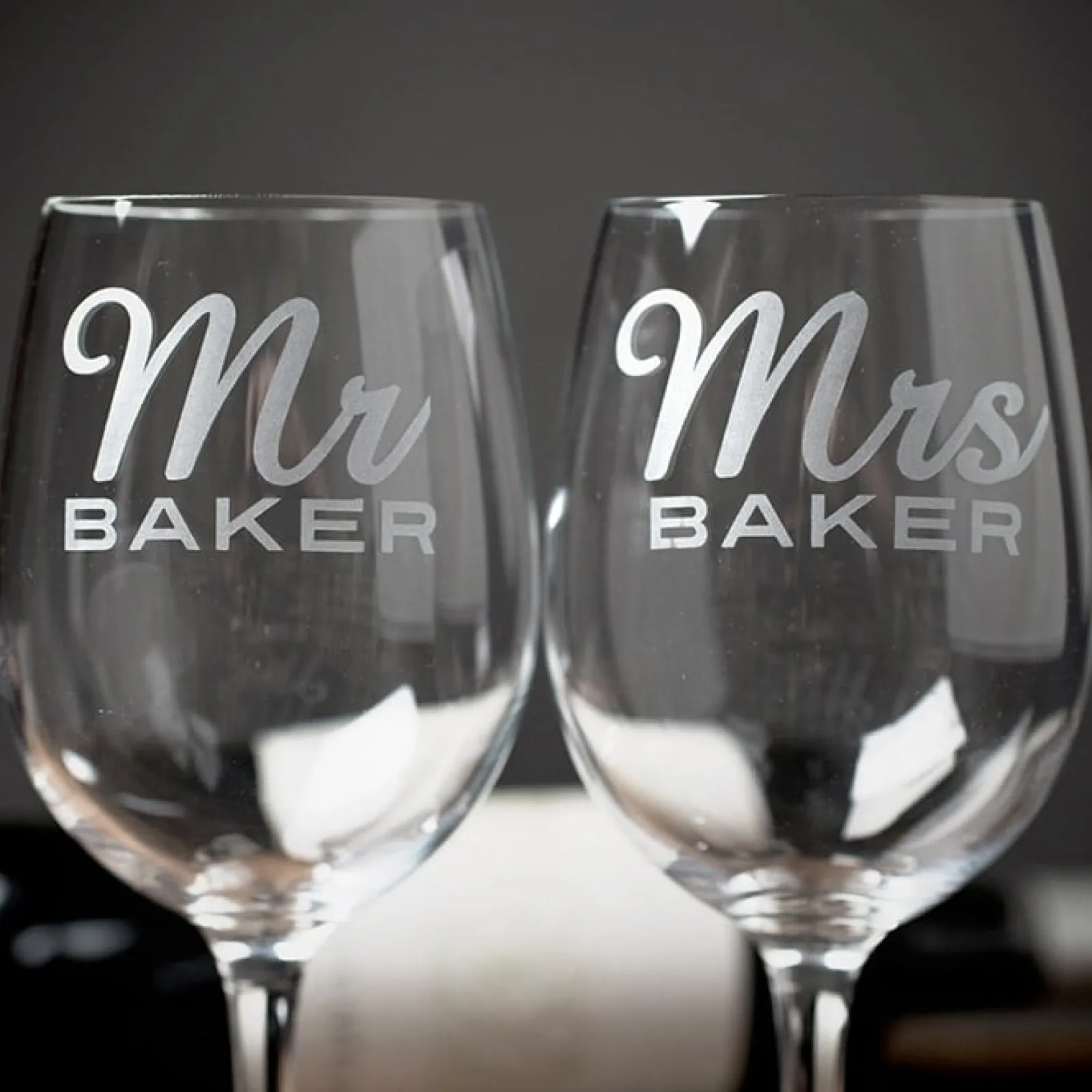 Card Factory Personalised Set Of 2 Wine Glasses|Glassware - Mr & Mrs Name