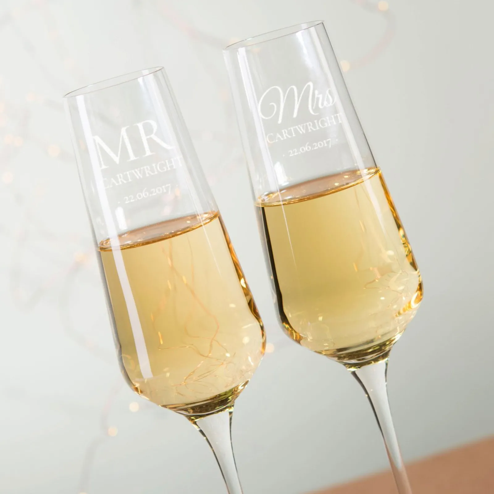 New Personalised Set Of Premium Flutes - Mr & Mrs Personalised Glasses|Glassware
