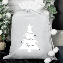 Kids Card Factory Personalised Silver Pom-Pom Christmas Tree Sack