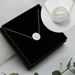 Best Personalised Silver Tone Wild Flowers Disc Necklace Jewellery & Keepsakes|Christmas Gifts