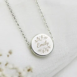 Best Personalised Silver Tone Wild Flowers Disc Necklace Jewellery & Keepsakes|Christmas Gifts