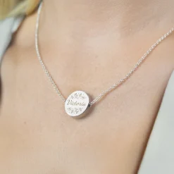 Best Personalised Silver Tone Wild Flowers Disc Necklace Jewellery & Keepsakes|Christmas Gifts
